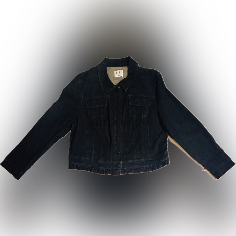 LADIES ELLE BLUE DENIM JEAN JACKET w/ RUFFLED BOTTOM -Size XL - NEW WITH TAGS!